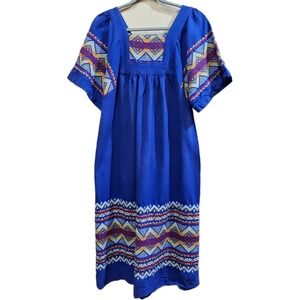 Vintage Atisans Of Guatemala‎ Bllue & Multicolor Handwoven Dress Size Large